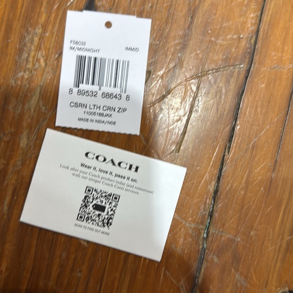 COACH Women's Leather Corner Zip Wallet Wristlet Midnight 58032 IMMID NWT - Picture 4 of 6